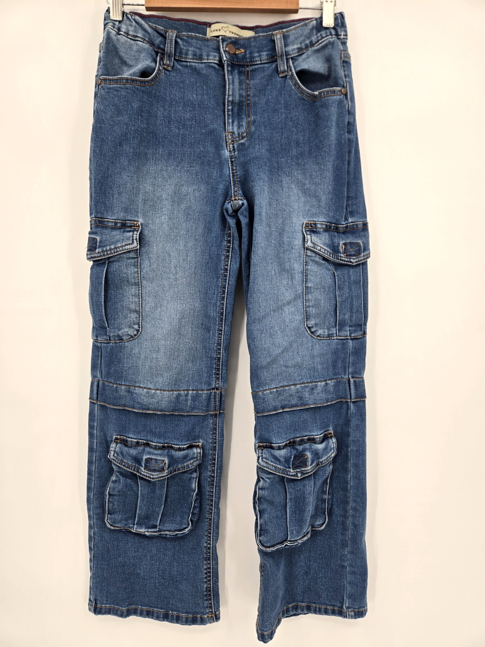 Love Trends Cargo Jeans Denim Pants Elastic Waist Utility Y2K Streetwear Size 5